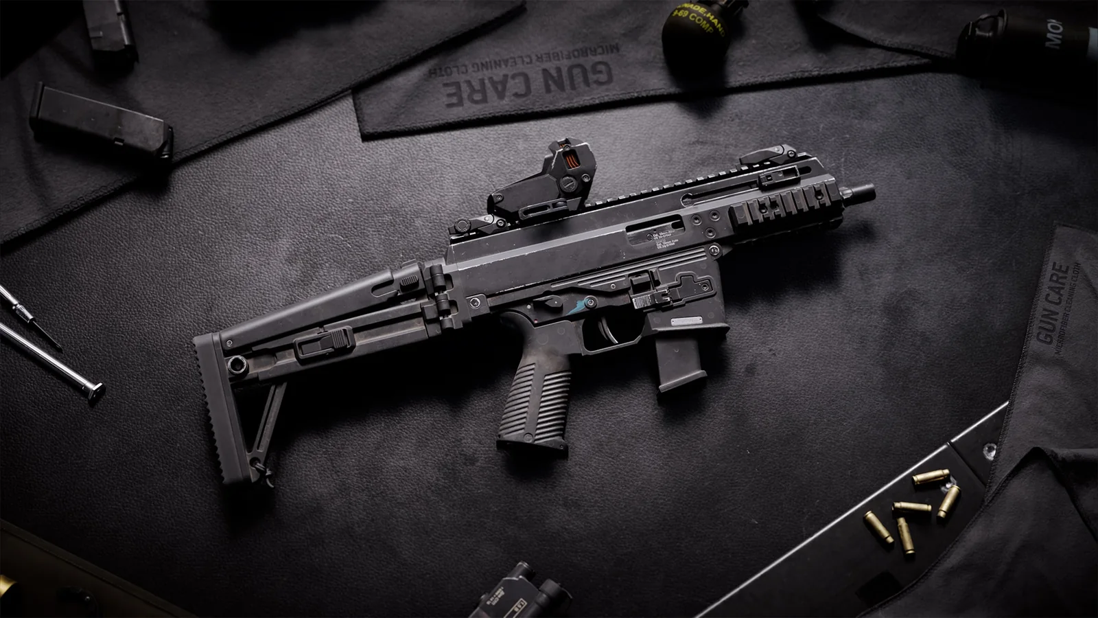 Official Battlefield 6 SCW-10 submachine gun on a dark workbench