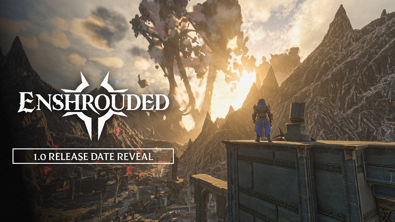 A Flameborn overlooking Embervale in official Enshrouded 1.0 release artwork
