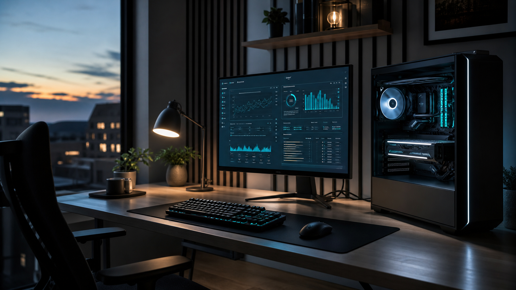 Gaming PC and monitor setup used as site artwork